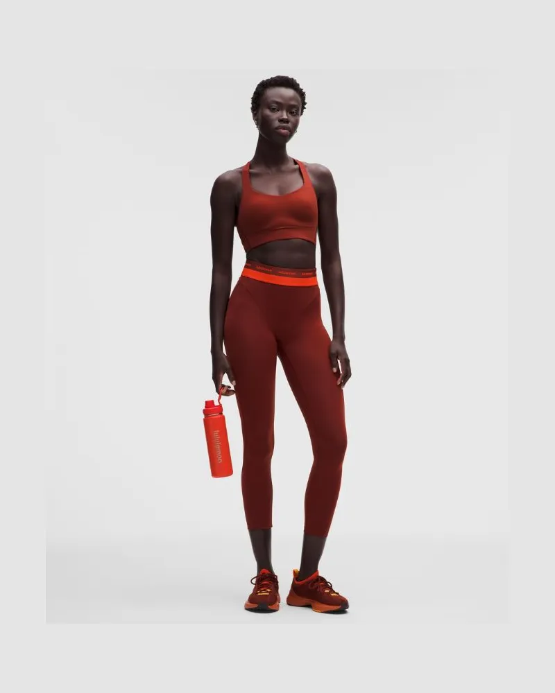 LULULEMON Everlux Trainingsleggings mit hohem Bund und Konturnaht für Frauen – 64 cm – Größe in Cranberry Charm/Cherry Ember Cranberry
