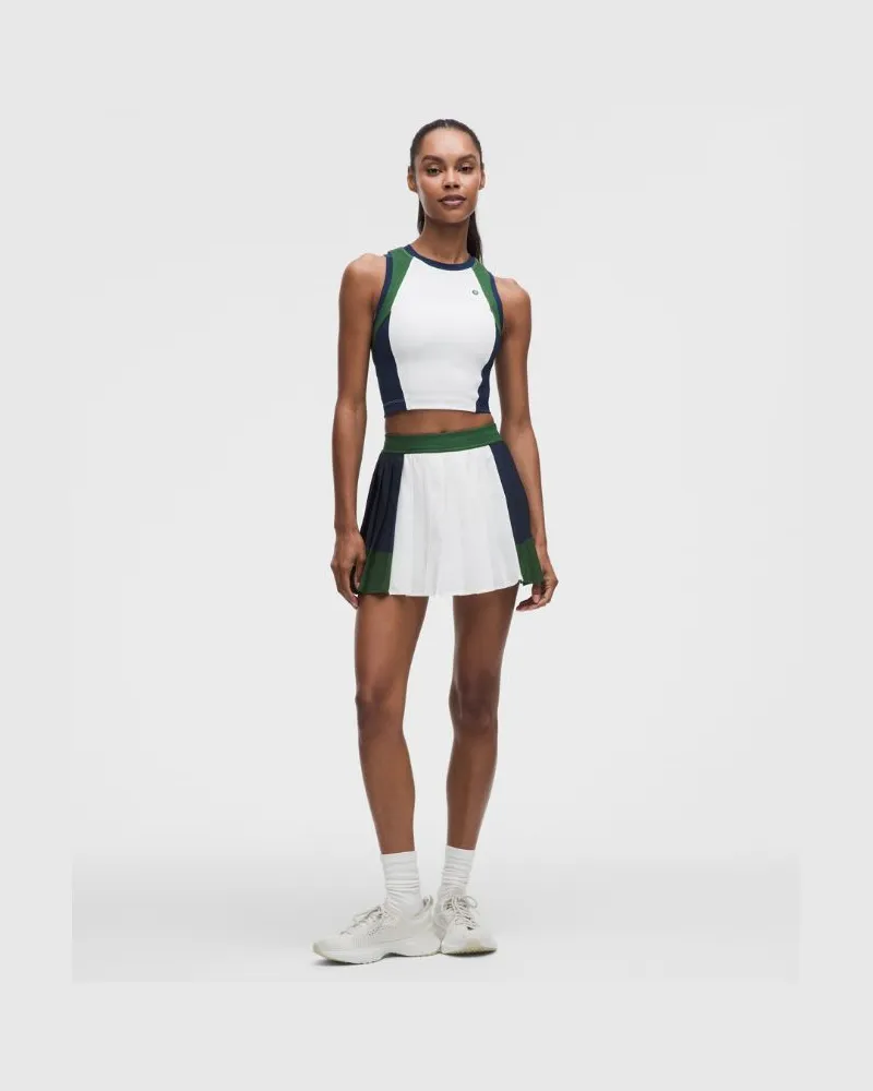 LULULEMON Court Champ Tennisrock mit Falten und hohem Bund für Frauen – Größe in White/Club Blue/Ivy Grove White