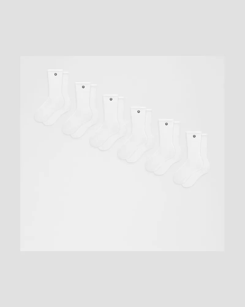 LULULEMON Daily Essential Unisex Crew-Socken 6er-Pack – Größe in White White
