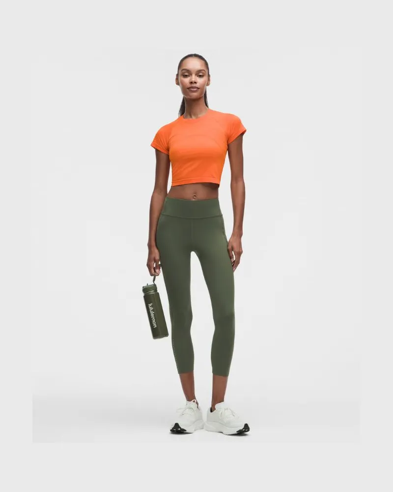 LULULEMON Fast and Free Crop Leggings mit hohem Bund und Taschen es Design für Frauen – 58 cm – Größe in Sassy Sage Sassy