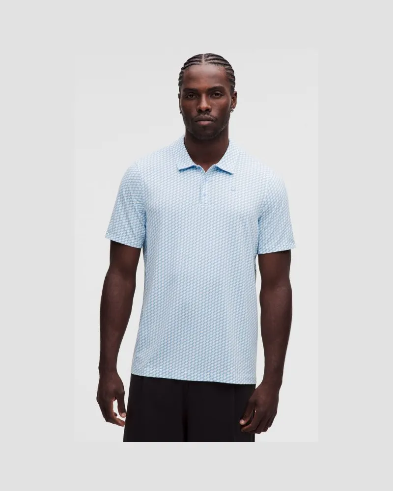 LULULEMON Sport-Poloshirt mit kurzen Ärmeln und Logo für Männer – Größe in Mosaic Geo White Dreamy Blue Mosaic
