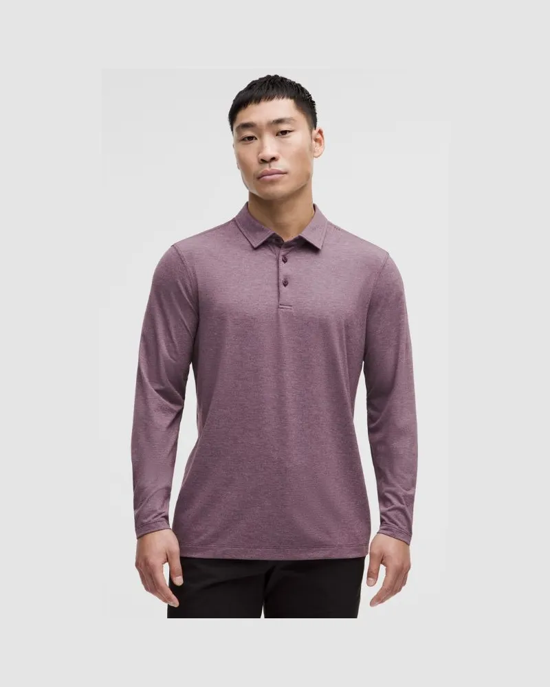 LULULEMON Evolution Langarm-Poloshirt für Männer – Größe in Heathered Goodnight Plum Heathered