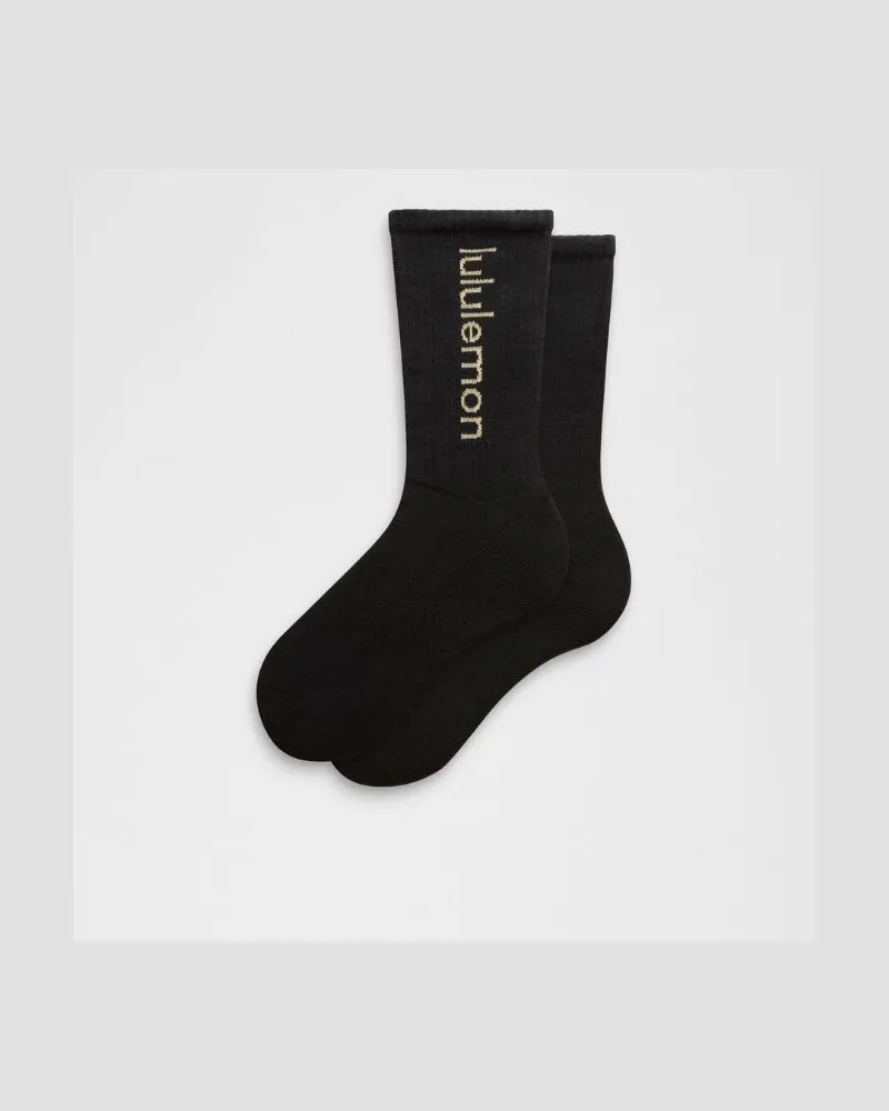 LULULEMON Unisex Daily Essential Crew Socks Metallic Wordmark – Größe in Black/Gold Black