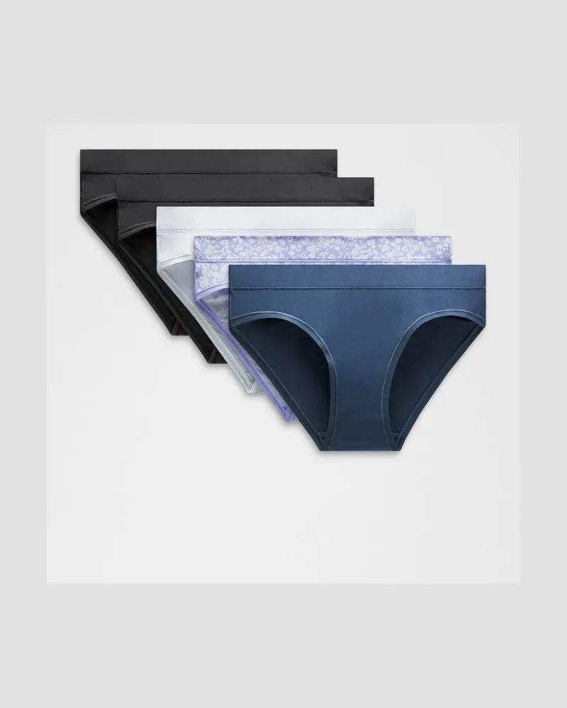 LULULEMON UnderEase Bikini-Unterwäsche mit mittelhohem Bund 5er-Pack für Frauen – Größe in Black/Blue Twill/Starch Blue Black