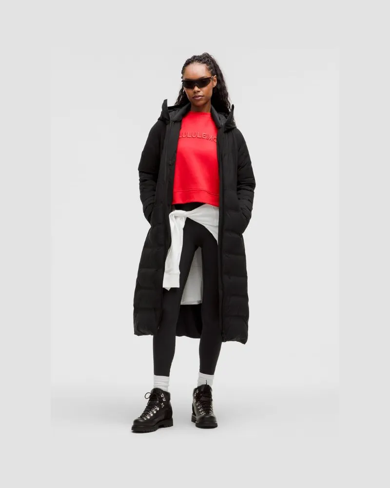 LULULEMON Sleet Street Lange Daunenjacke mit Füllkraft 600 aus StretchSeal für Frauen – Größe in Black Black