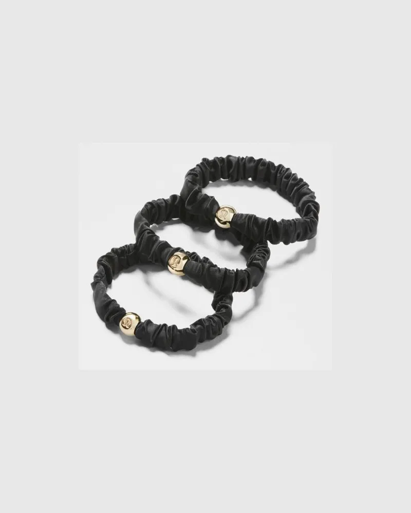 LULULEMON Skinny Scrunchie 3er-Pack Logo Bead – Gold Black