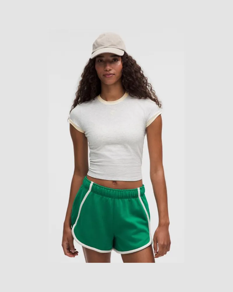 LULULEMON Baby-Tee aus Bio- mit Ringer-Details für Frauen – Größe in Heathered Core Ultra Light Grey/Light Ivory Heathered
