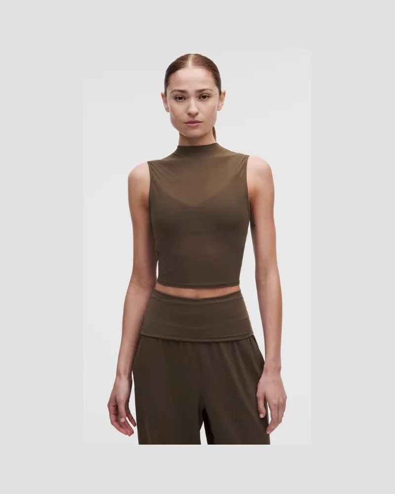 LULULEMON Nulu Studio-Tanktop in Crop-Länge mit -Overlay für Frauen – Größe in Walnut Crunch Walnut