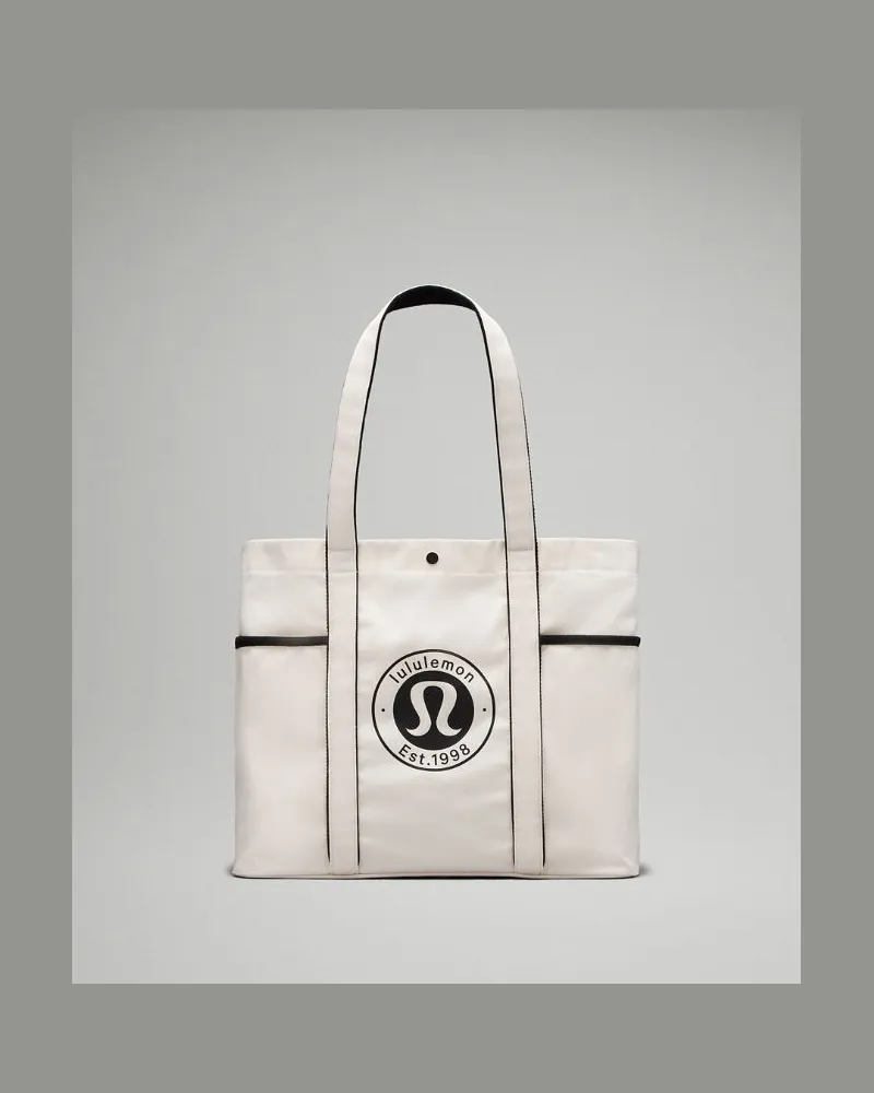 LULULEMON Daily Tote-Bag aus Canvas mit mehreren Taschen Logo – Schwarz/Weiß – Größe Natural