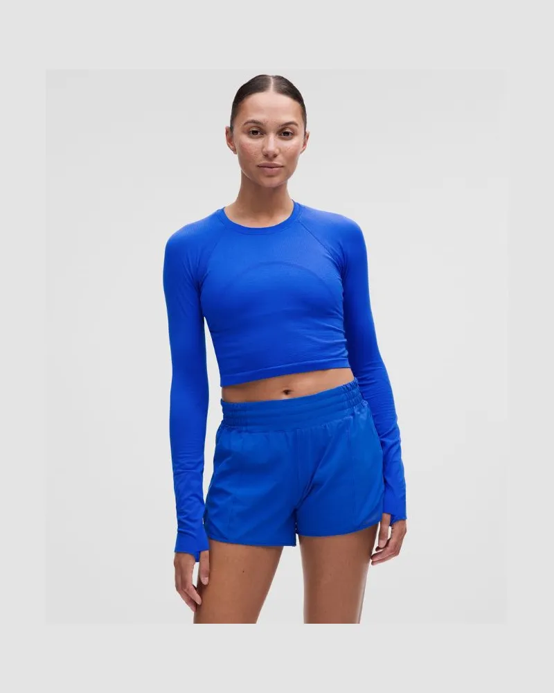 LULULEMON Swiftly Tech Cropped-Langarmshirt 0 für Frauen – Neon – Größe Cerulean