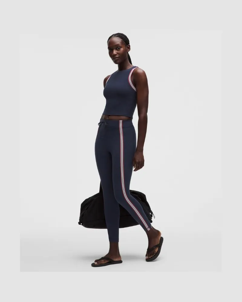 LULULEMON Groove-Leggings mit hohem Bund Streifen für Frauen – 64 cm – Größe in True Navy/Burgundy Bay True