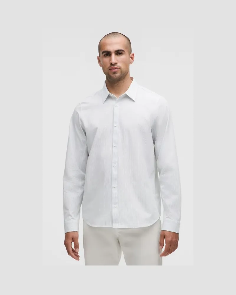 LULULEMON New Venture Langarmshirt er Slim Fit für Männer – Größe in Proper Stripe White Heathered Starch Blue Proper