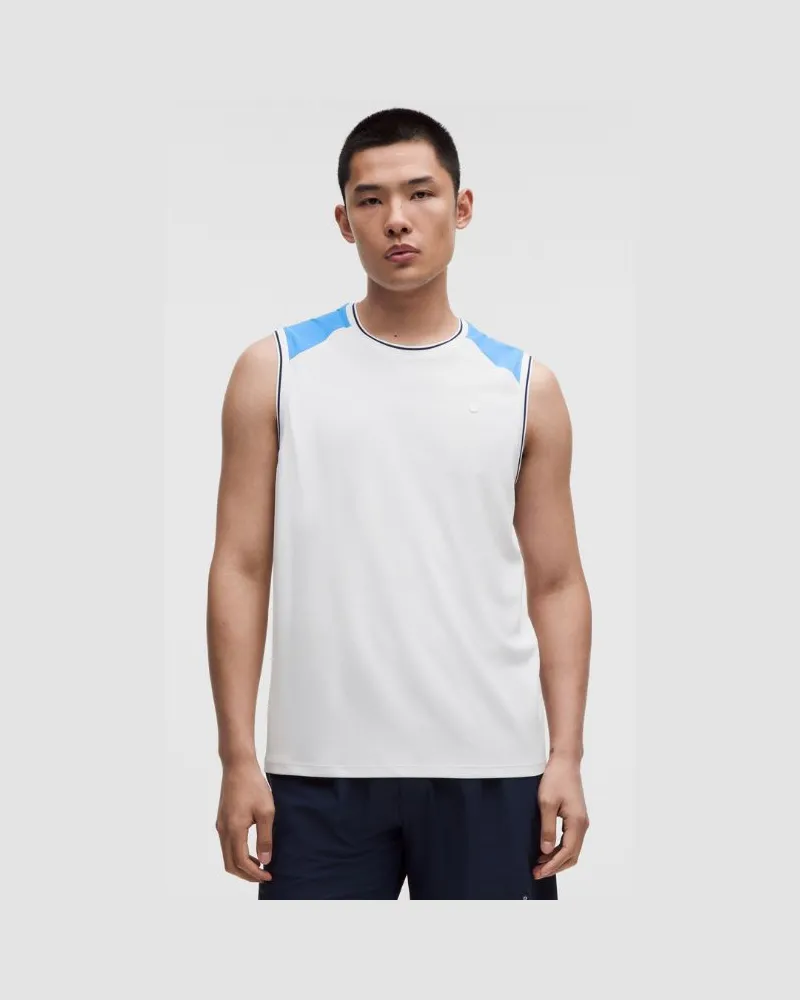 LULULEMON Tennis-Tanktop aus strukturiertem Mesh für Männer – Größe in Weiß/Ocean Wave Weiß