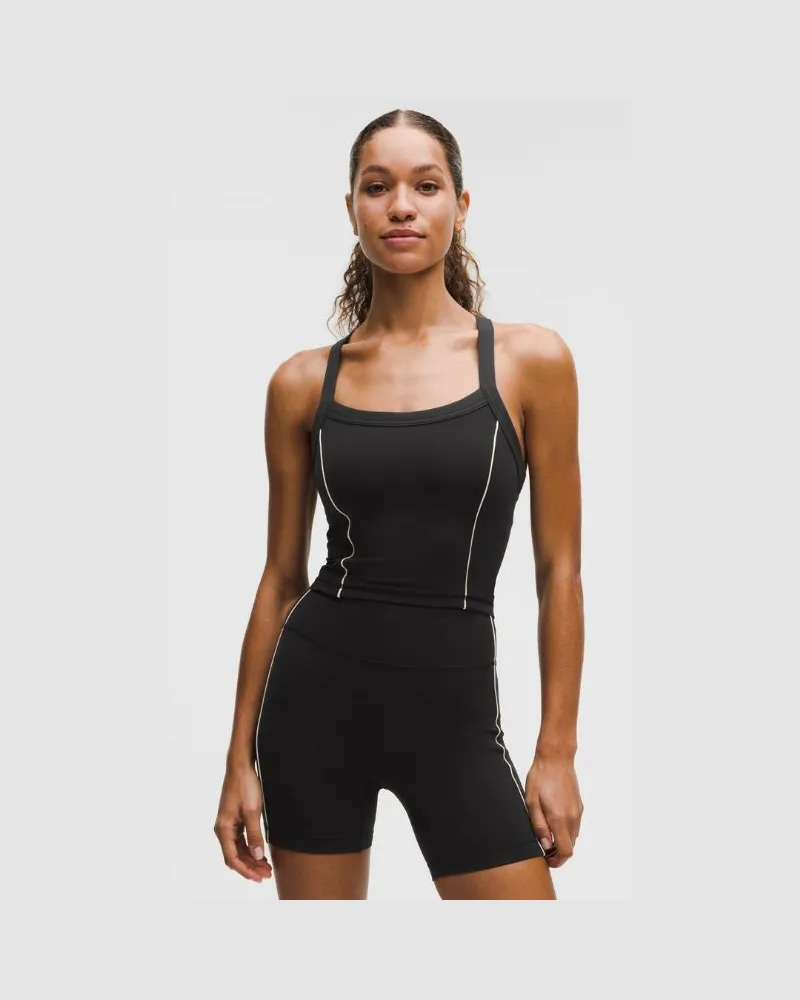 LULULEMON Wunder Train Tanktop mit Trägern und Paspelierung Leichter Halt B/C-Cups für Frauen – Größe in Black/Light Ivory Black