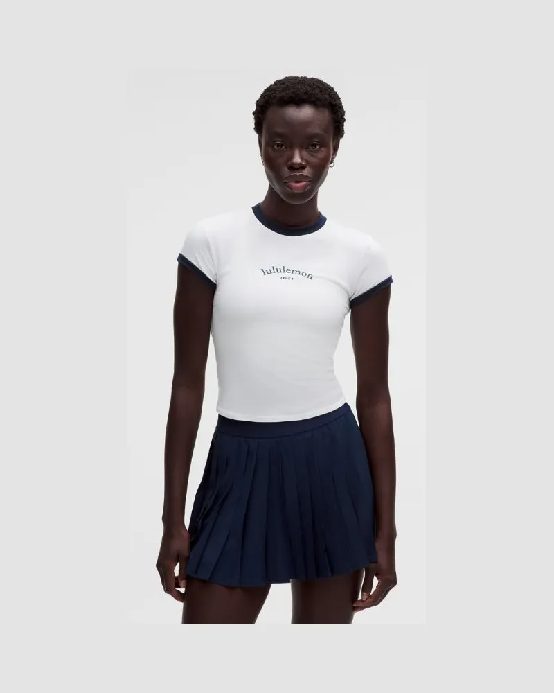 LULULEMON Baby-Tee aus Bio- mit Ringer-Details Tennis Deuce für Frauen – Größe in White/Club Blue White