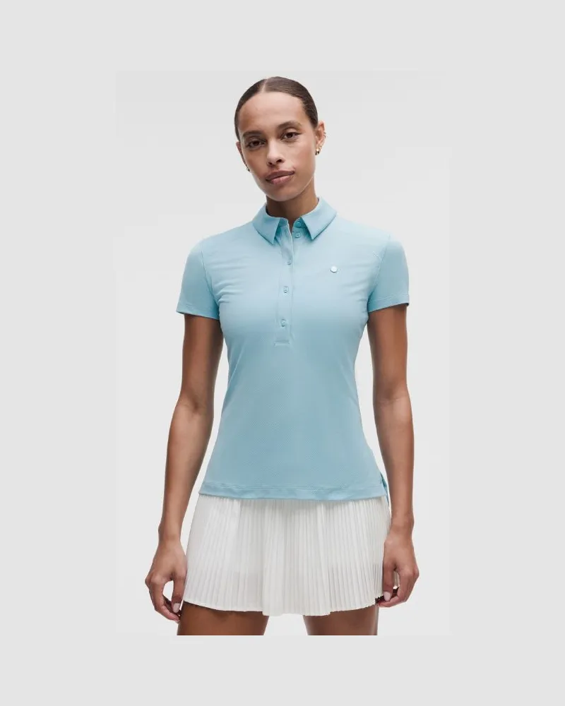 LULULEMON Schnelltrocknendes Kurzarm-Poloshirt mit geradem Saum Logo für Frauen – Größe in Seafoam Seafoam