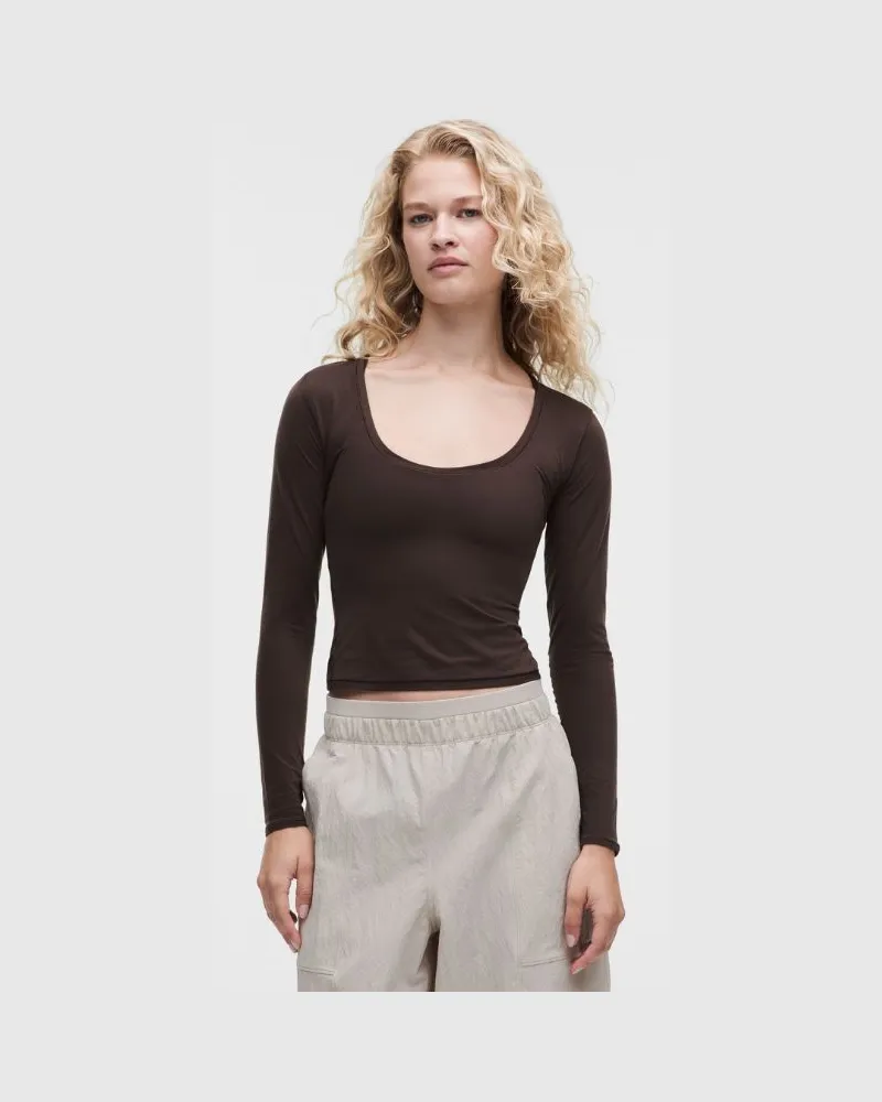 LULULEMON Ultraweiches Wundermost-Langarmshirt mit Rundhalsausschnitt aus Nulu für Frauen – Größe in Mahogany Muse Mahogany