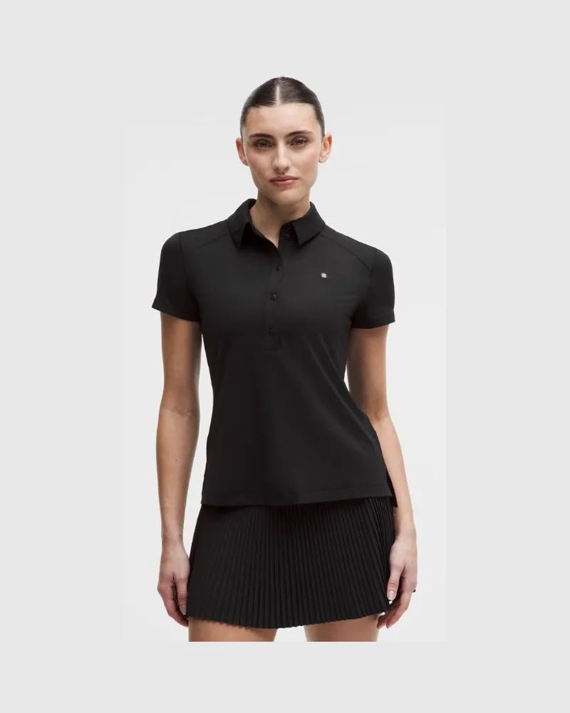 LULULEMON Schnelltrocknendes Kurzarm-Poloshirt mit geradem Saum Logo für Frauen – Größe in Schwarz Schwarz