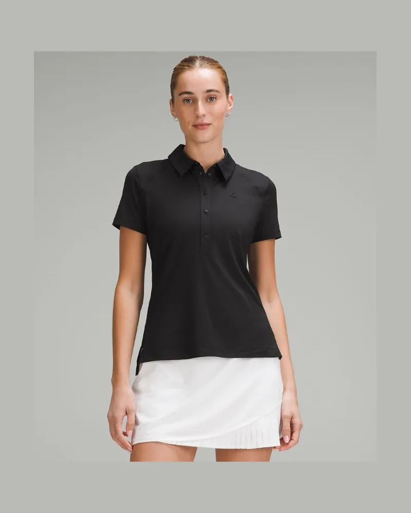 LULULEMON Schnelltrocknendes Kurzarm-Poloshirt mit geradem Saum Logo für Frauen – Größe in Schwarz Schwarz