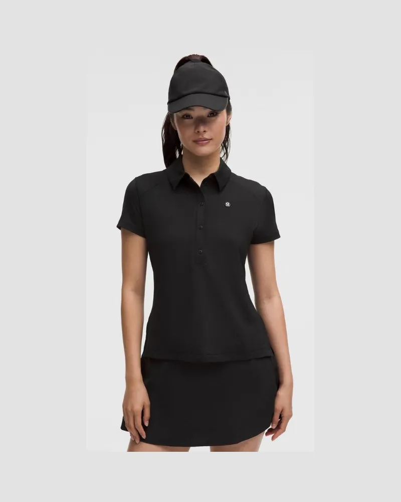 LULULEMON Schnelltrocknendes Kurzarm-Poloshirt mit geradem Saum Logo für Frauen – Größe in Schwarz Schwarz
