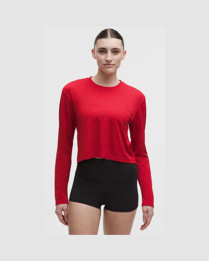 LULULEMON Swiftly Perforated Stripe Long-Sleeve Shirt für Frauen – Größe in Oxford Red Oxford