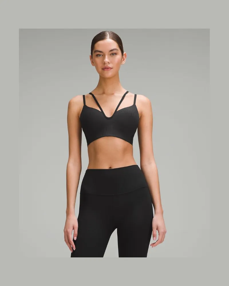 LULULEMON Like a Cloud Gerippter Longline-BH mit Trägern leichter Halt B/C-Cups für Frauen – Größe in Black Black