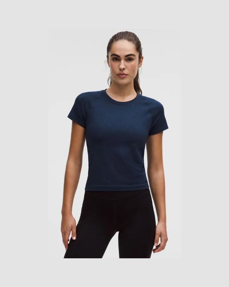 LULULEMON Swiftly Tech Kurzarmshirt 2.0 Taillenlänge für Frauen – Größe in Diamond Drop Club Blue Diamond