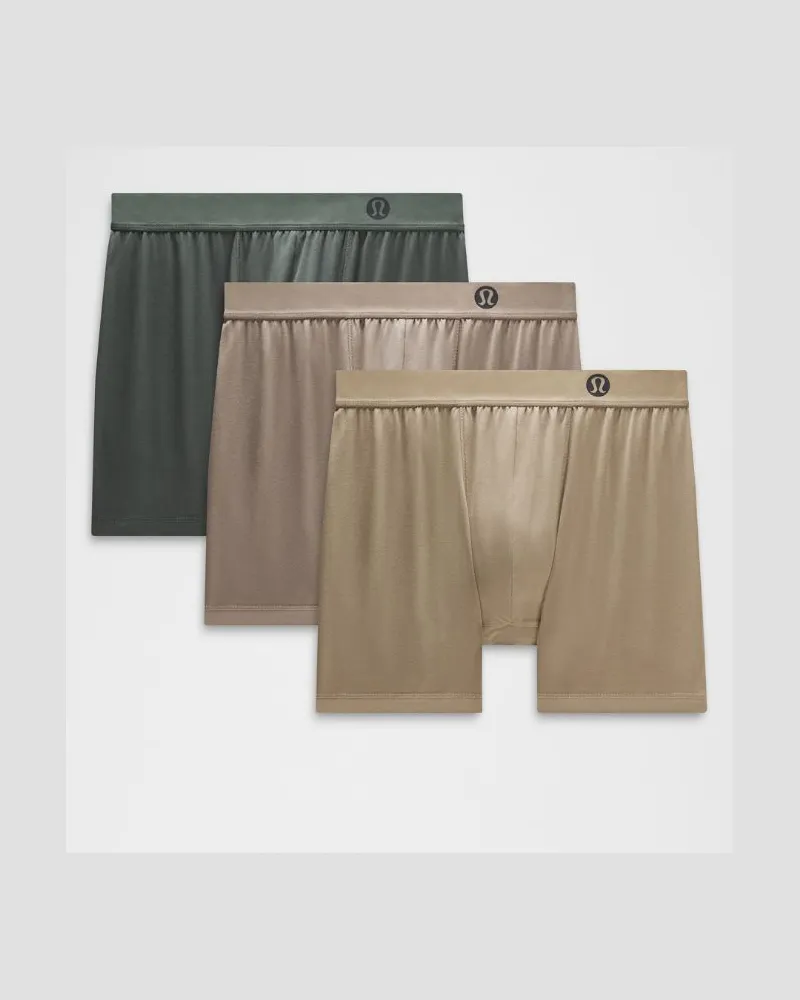 LULULEMON Always In Motion Boxershorts 3er-Pack für Männer – 13 cm – Größe in Palm Deco/Warm Ash Grey/Sheer Oak Palm