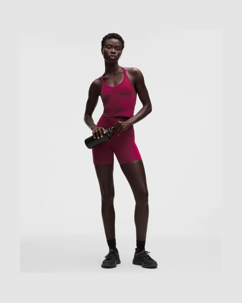LULULEMON Get Low Trainingsshorts mit hohem Bund für Frauen – 13 cm – Größe in Raspberry Rave/Berry Red Raspberry