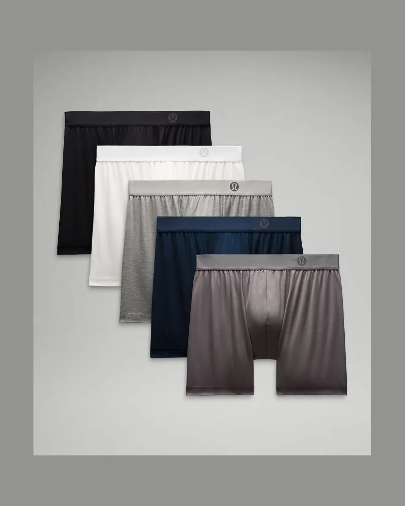 LULULEMON Always In Motion Boxershorts 5er-Pack für Männer – 13 cm – Größe in Black/True Navy/Traverse Grey Black