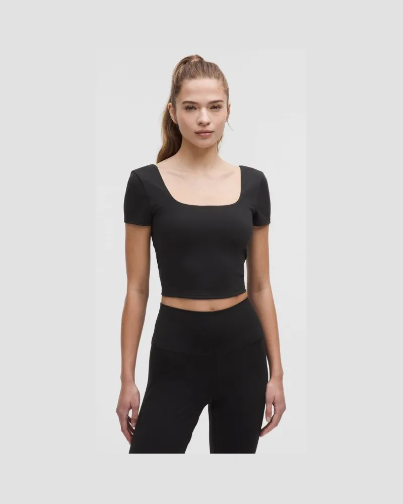 LULULEMON Wunder Under SmoothCover T-Shirt mit eckigem Ausschnitt für Frauen – Größe in Black Black