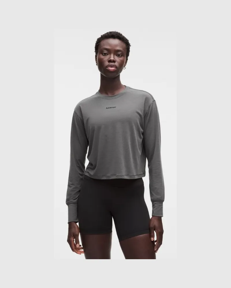 LULULEMON Trainings-Langarmshirt aus Jersey Logo für Frauen – Größe in Spruce Shadow Spruce