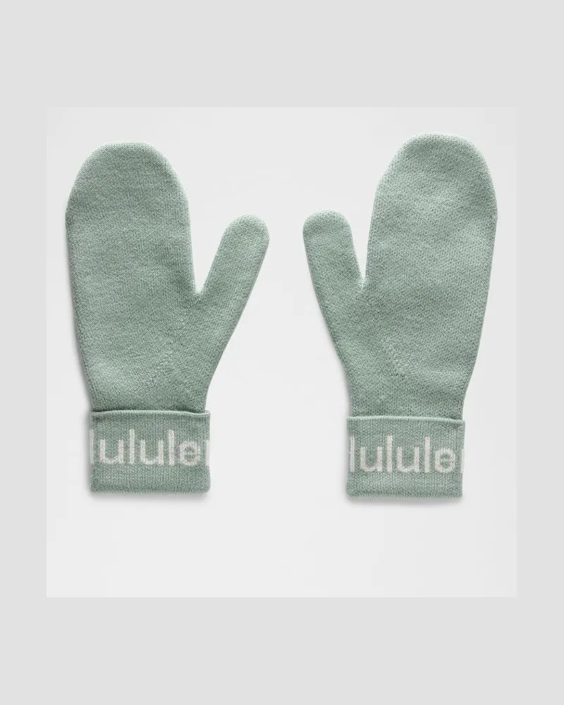 LULULEMON Wordmark Merino Wool Mittens – Größe in Fog Green/Light Ivory Fog