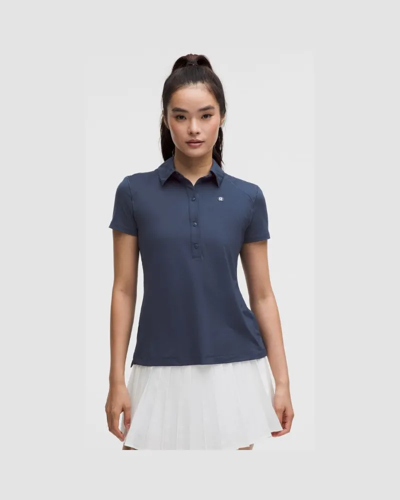LULULEMON Schnelltrocknendes Kurzarm-Poloshirt Gerader Saum für Frauen – Größe in Club Blue Club