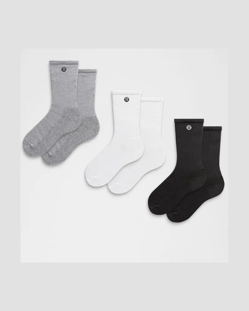LULULEMON Daily Essential Crew-Socken Unisex 3er-Pack – Größe in White/Heathered Core Light Grey/Black White