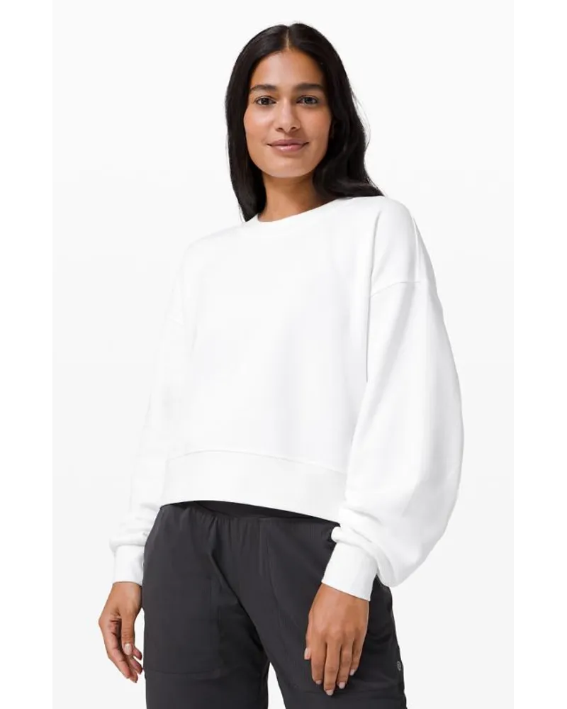 LULULEMON Perfectly Oversized Crop-Sweater mit Rundhalsausschnitt French-Terry White