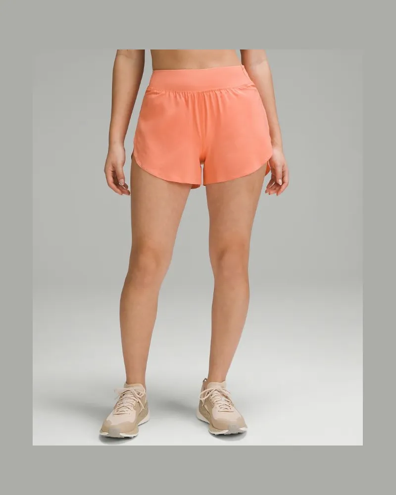 LULULEMON Fast and Free Shorts im Classic Fit und mit reflektierenden Details und hohem Bund für Frauen – 8 cm – Orange – Größe Coral
