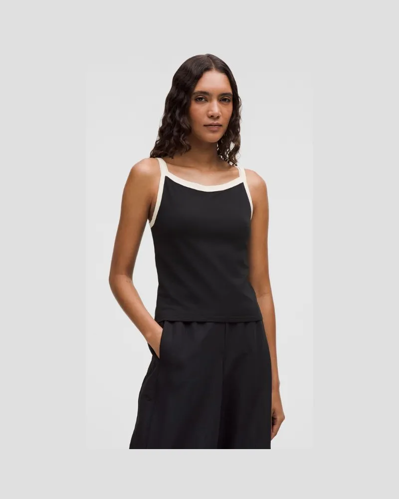 LULULEMON Hochgeschlossenes Ringer-Tanktop aus Bio- für Frauen – Größe in Black/Light Ivory Black