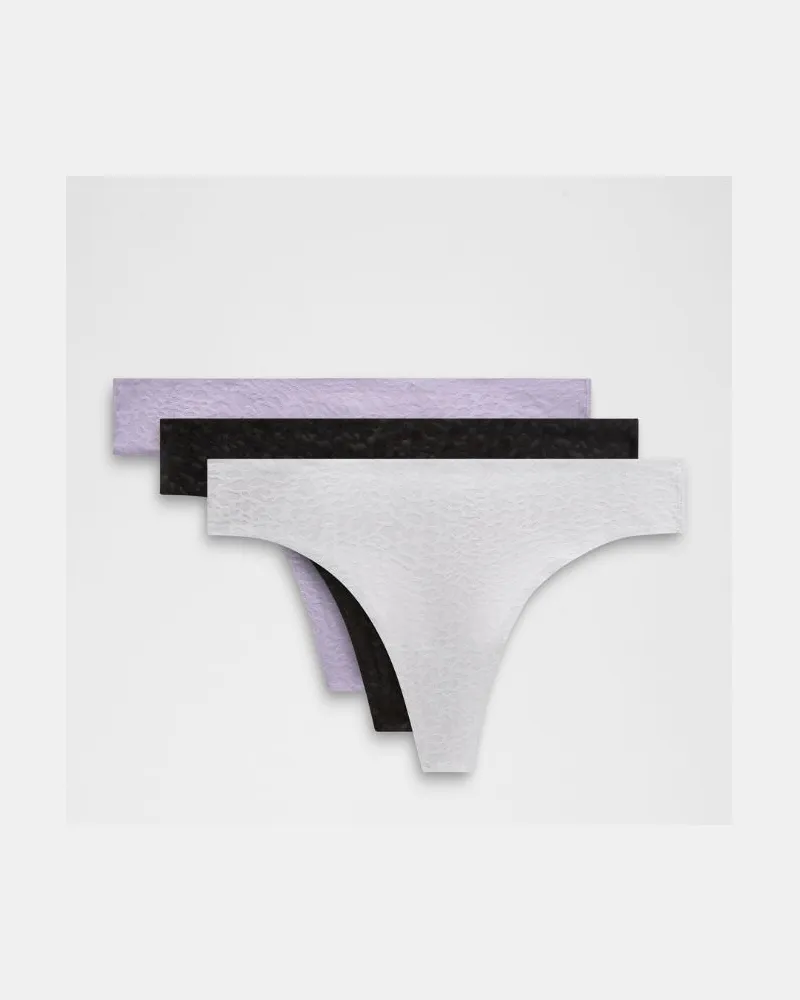LULULEMON InvisiWear String aus Performance-Spitze mit mittelhohem Bund 3er-Pack für Frauen – Größe in Black/Lace/Silver Drop Black