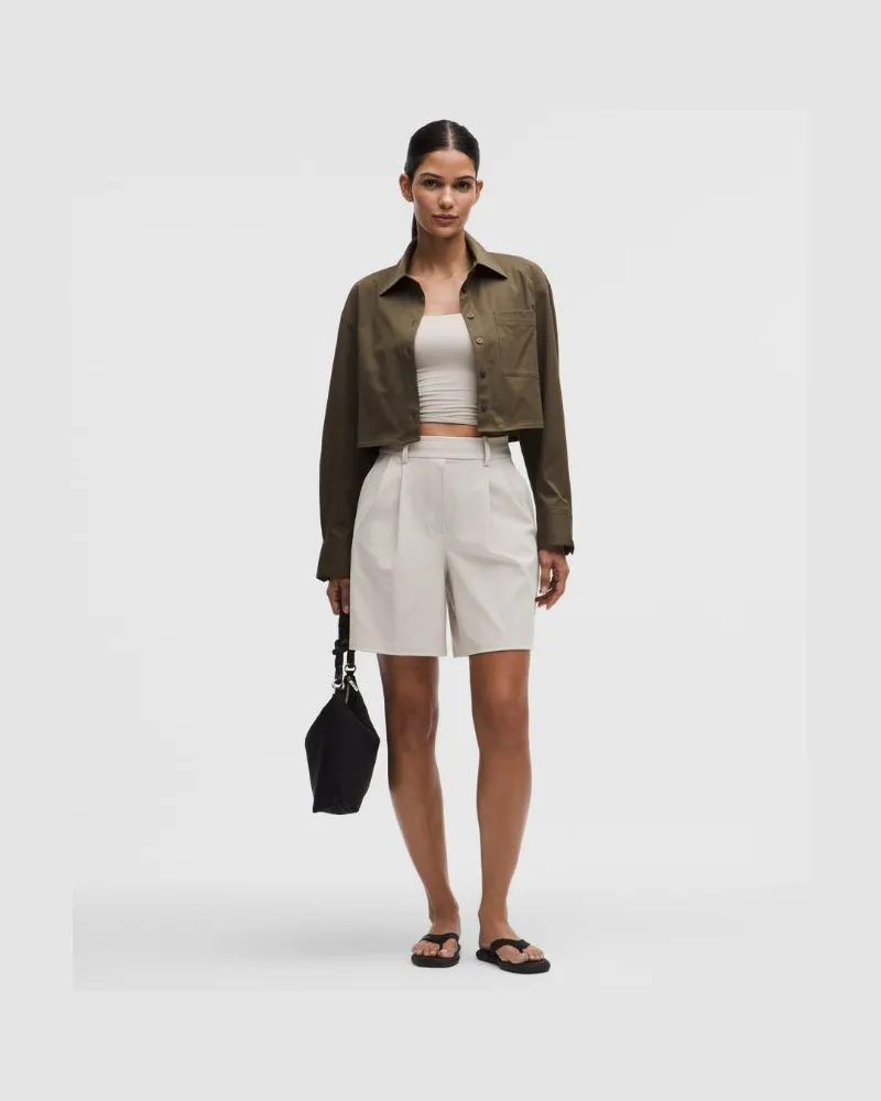 LULULEMON Daydrift Plissierte Shorts mit hohem Bund für Frauen – 18 cm – Khaki – Größe Downtown