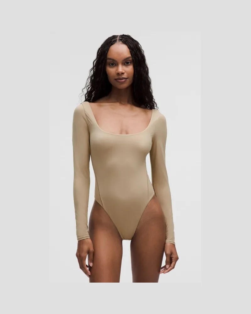 LULULEMON Langärmeliger Body mit eckigem Ausschnitt für Frauen – Größe in Sheer Oak Sheer