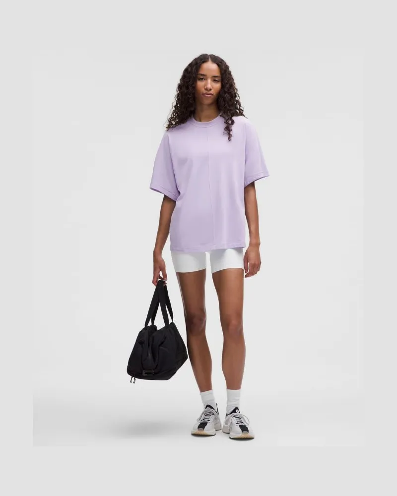 LULULEMON Oversized Dolman T-Shirt aus Baumwoll-Jersey Ziernaht für Frauen – Größe in Lavender Frost Lavender
