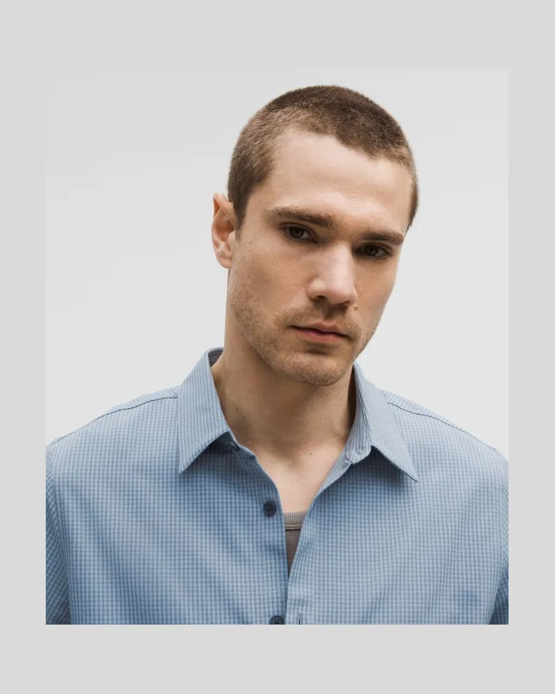LULULEMON New Venture Langarmshirt er Classic Fit für Männer – Größe in Gingham Check Washed Denim Heathered Club Blue Gingham