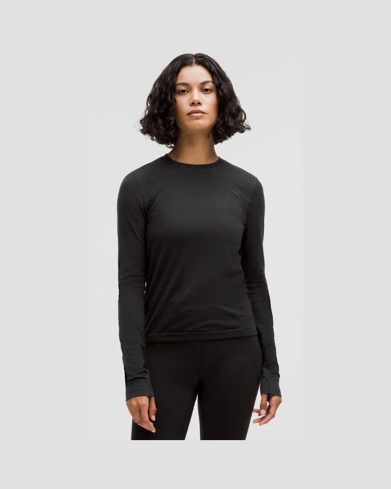 LULULEMON Swiftly Langarmshirt aus Wolle Hüftlänge für Frauen – Größe in Black Black