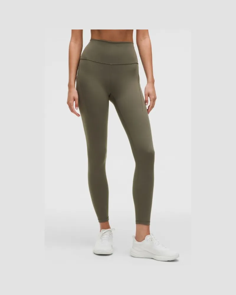 LULULEMON Wunder Train Leggings mit hohem Bund und Taschen für Frauen – 63,5 cm – Größe in Army Green Army