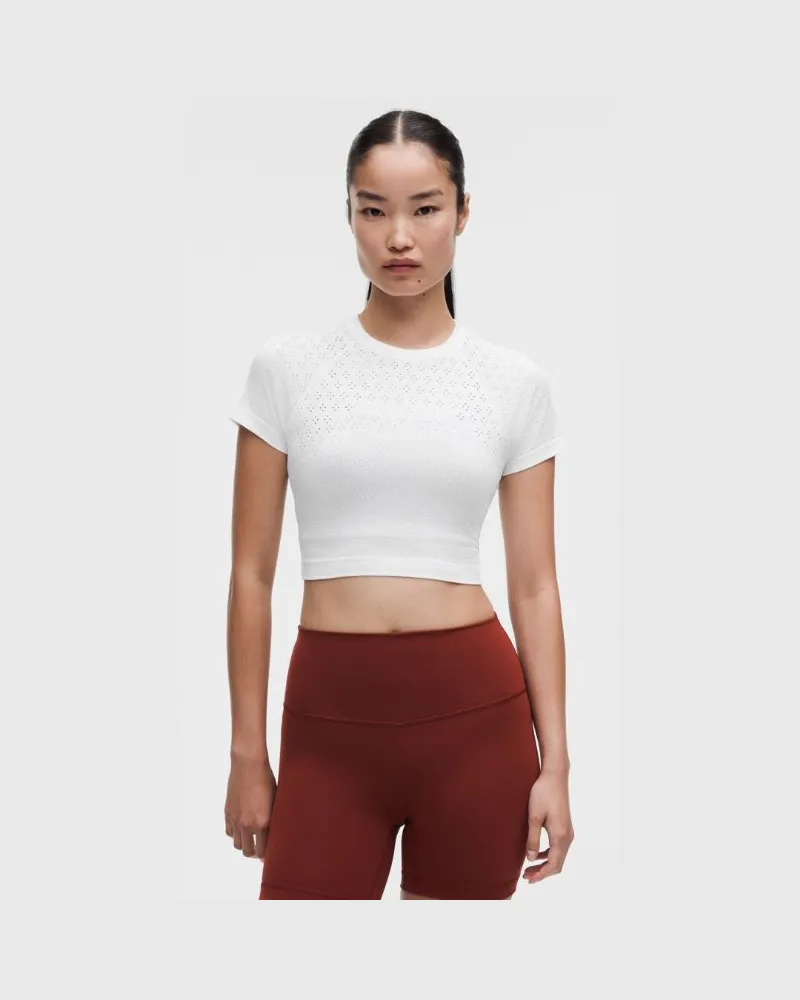 LULULEMON Swiftly Tech Crop-Kurzarmshirt 2.0 für Frauen – Größe in Jewel Dot White Jewel