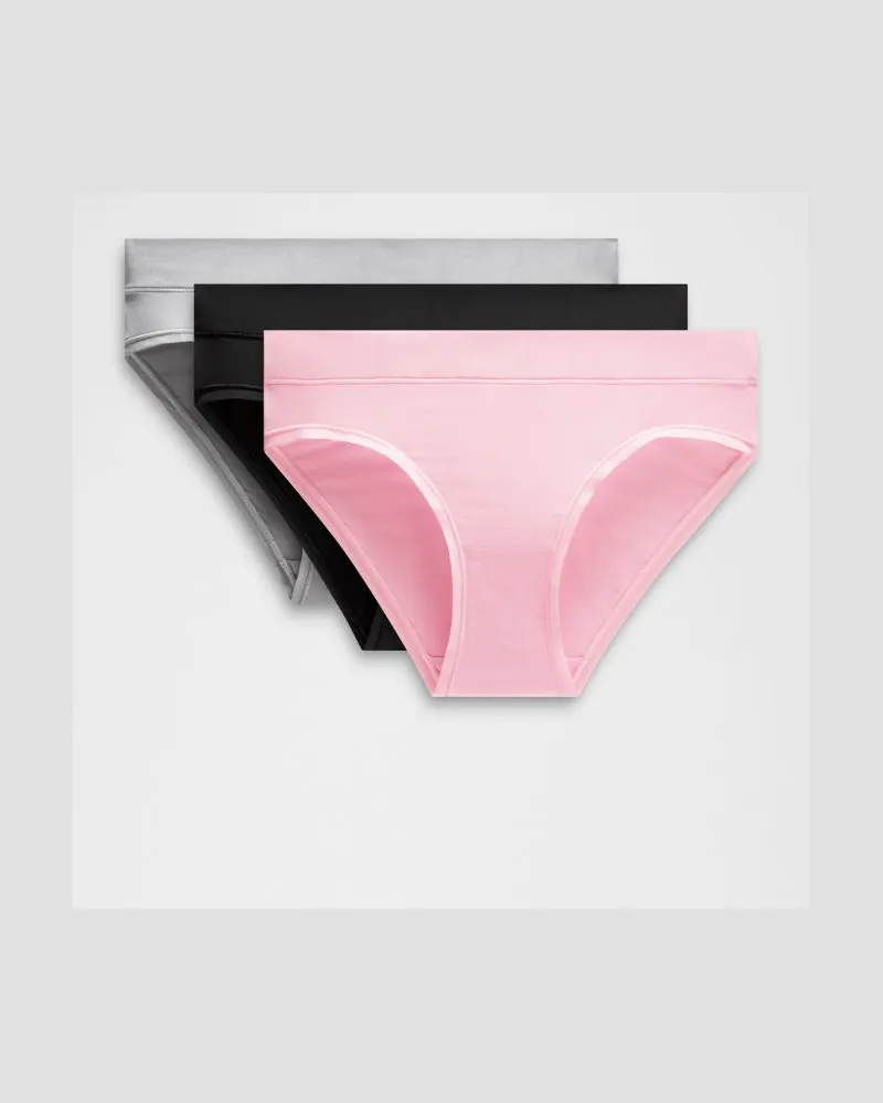 LULULEMON UnderEase Bikini-Unterwäsche mit mittelhohem Bund 3er-Pack für Frauen – Größe in Black/Pink Organza/Silver Drop Black