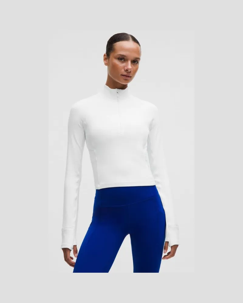 LULULEMON It's Rulu Geripptes Crop-Oberteil mit halblangem Reißverschluss für Frauen – Größe in White White