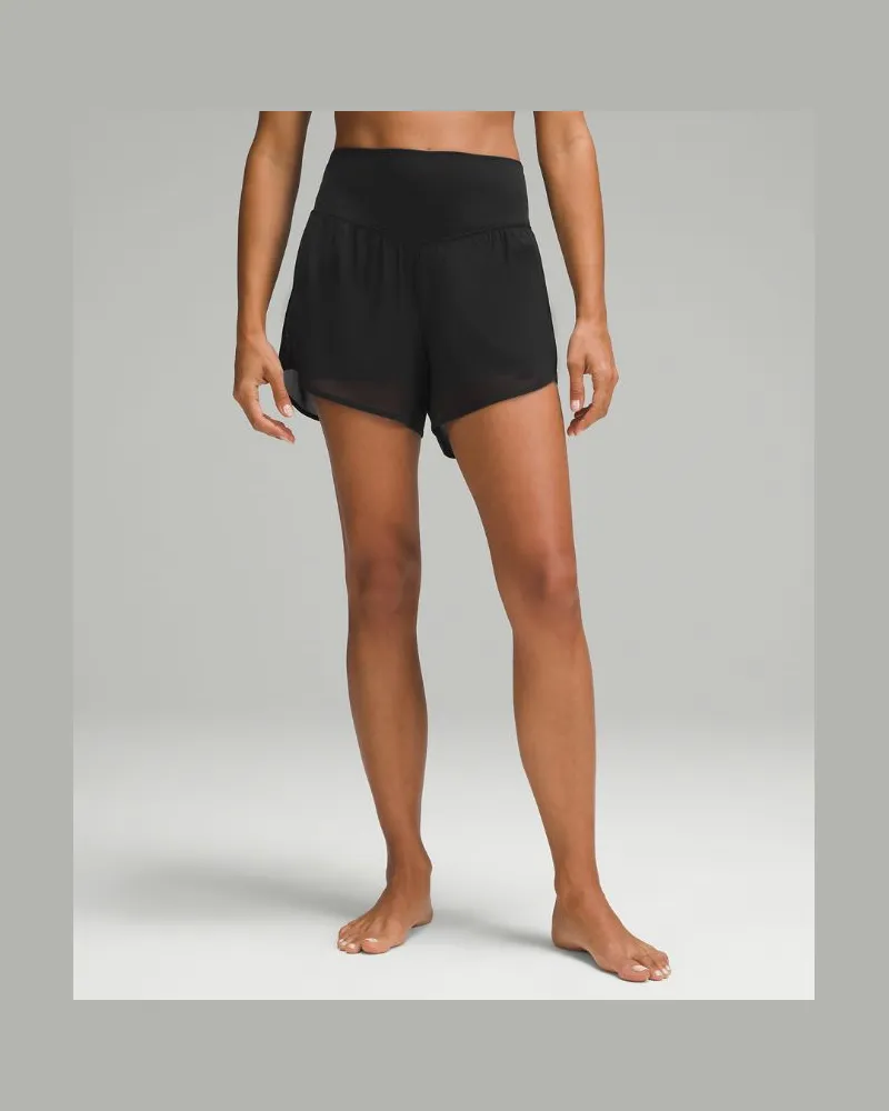LULULEMON Yoga-Shorts mit hohem Bund aus Nulu und Mesh für Frauen – 9 cm – Größe in Black Black