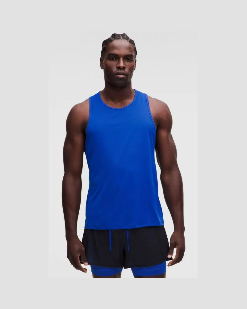 LULULEMON Fast and Free Tanktop mit perforierten Streifen für Männer – Größe in Beach Ball Blue Beach